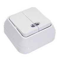 Выключатель двухклавишный наружный белый с подсветкой (45123)